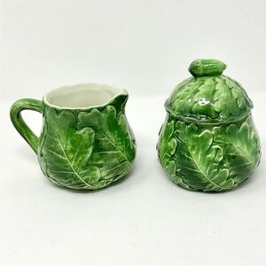 RARE*VIETRI ITALY FOGLIA FRESCA Creamer & Sugar bowl w/lid EUC